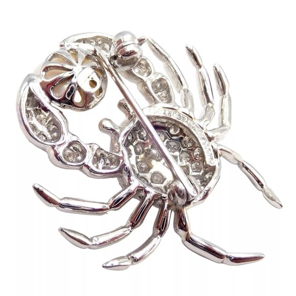 Rare! Authentic Tiffany & Co Platinum Crab 1.50ct Diamond 9mm Pearl Pin Brooch - Picture 5 of 12